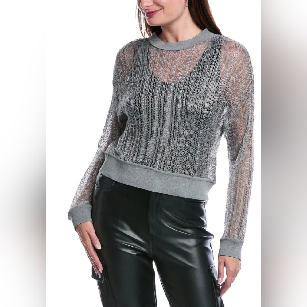 All Saints Metallic Gray Sheer Top